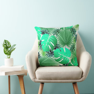 Modernes Blue Palm Blätter Tropisches Jungle Muste Kissen