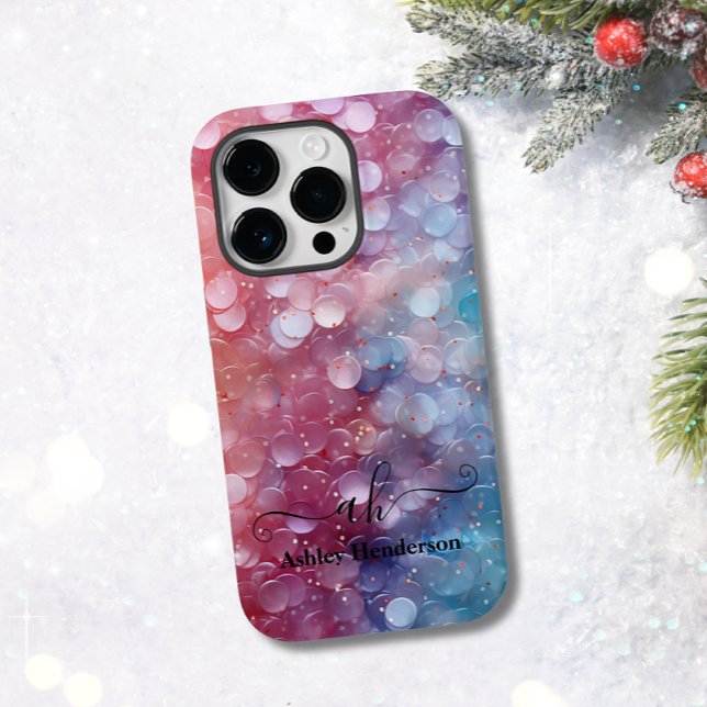 Modernes Blue Pink Ombre Glitzer Mit Monogramm Chi Case-Mate iPhone Hülle (Von Creator hochgeladen)