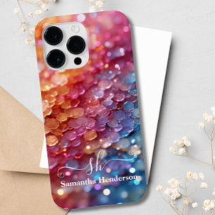 Modernes Blue Pink Pastel Ombre Glitzer Mit Monogr Case-Mate iPhone 14 Pro Max Hülle