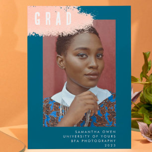 Modernes BLUE PINK SPLASH Abschluss Foto GRAD Ankündigung