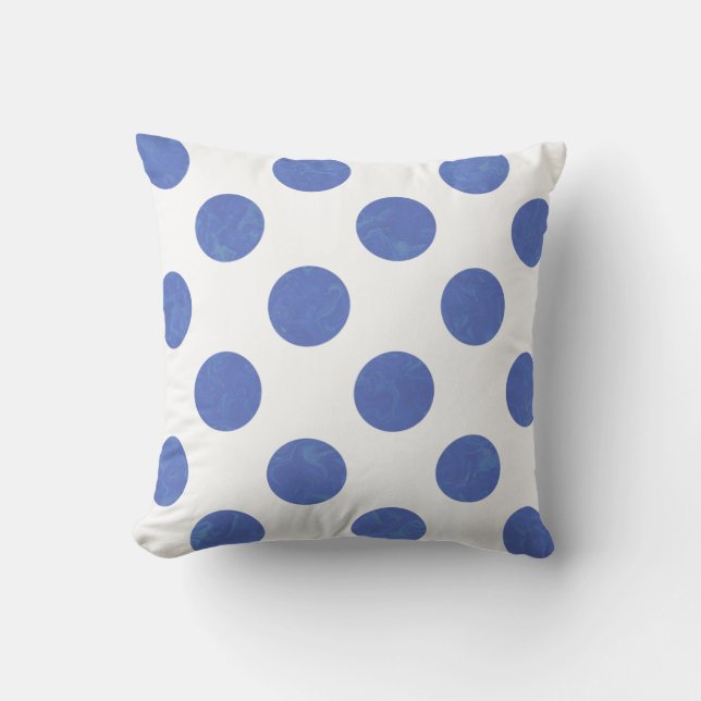Modernes Blue Polka Dot Throw Kissen (Vorderseite)