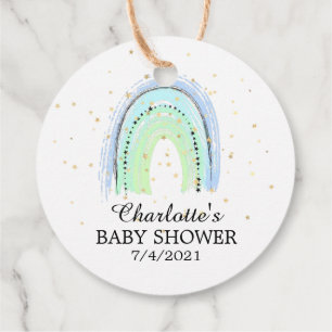 Modernes Blue Rainbow Baby Dusche Gefallen Tag Geschenkanhänger