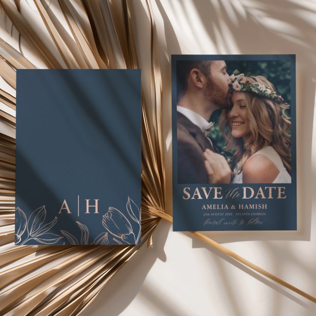 Modernes Blue & Rose Gold Save the Date (Von Creator hochgeladen)