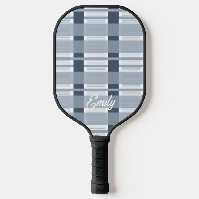 Modernes Blue Soft Kariert Name Pickleball Paddel Pickleball Schläger (Vorderseite)
