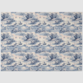 Modernes Blue Stom Ocean Toile de Jouy Pattern Seidenpapier