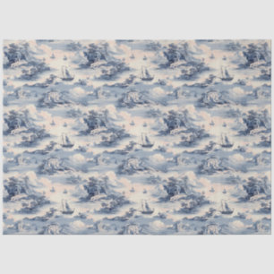 Modernes Blue Stom Ocean Toile de Jouy Pattern Seidenpapier