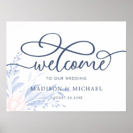 Modernes Blue Succulent Wedding Welcome Sing Poster