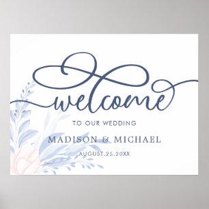 Modernes Blue Succulent Wedding Welcome Sing Poster