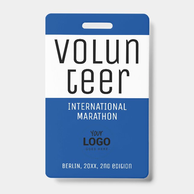 Modernes Blue Volunteer ID Logo QR Code Veranstalt Ausweis (Vorderseite)