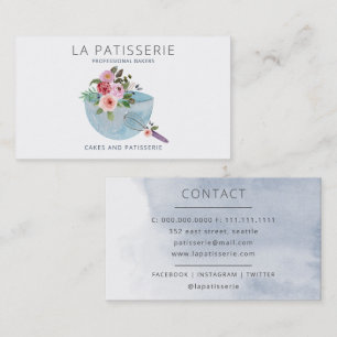 Modernes Blue Watercolor Blumengebäck Konditorei K Visitenkarte