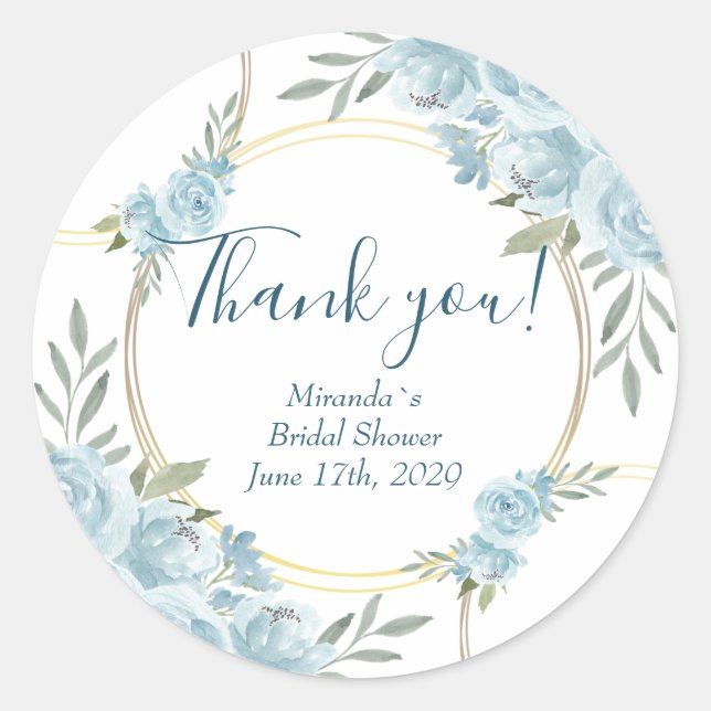 Modernes Blue Watercolor Brautparty Runder Aufkleber (Vorderseite)