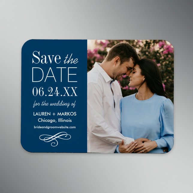 Modernes Blue Wedding Foto Save the Date Magnet (Von Creator hochgeladen)