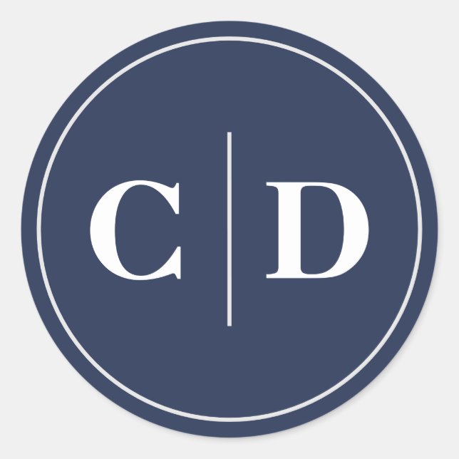 Modernes Blue Wedding Monogram Runder Aufkleber (Vorderseite)