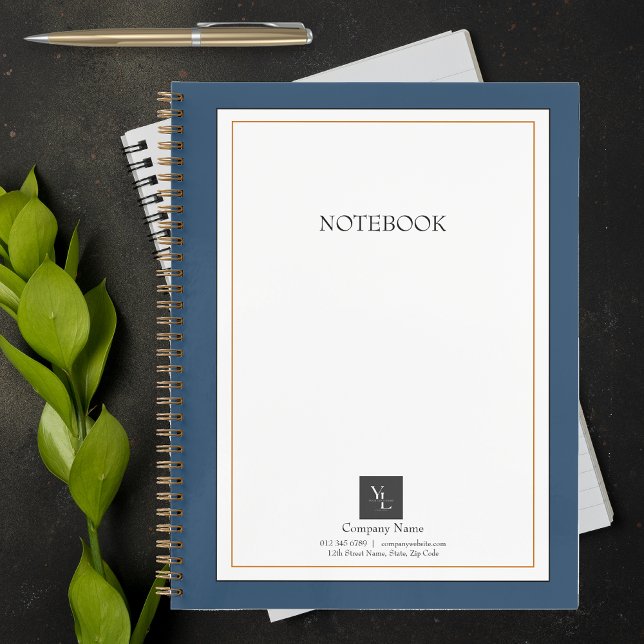 Modernes Blue White Gold mit Business-Logo Notizbuch (Von Creator hochgeladen)