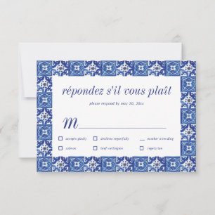 Modernes Blue White Mediterranean Wedding RSVP Mea Karte