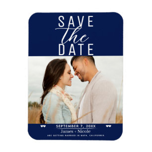 Modernes Blue & White Save the Date Hochzeitsstift Magnet