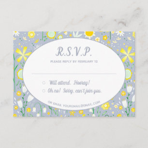 Modernes Blue Yellow Floral Wedding RSVP Begleitkarte