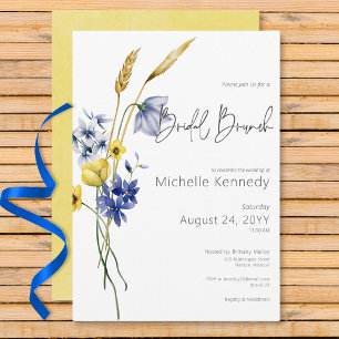 Modernes Blue & Yellow Wildblumen Bridal Brunch Einladung