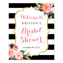 Modernes Blumen Schwarze Streifen Brautparty Zeich