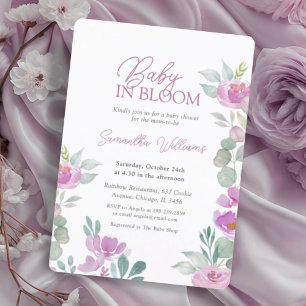 Modernes Blumenbaby in blutrosa Wasserfarbe Einladung