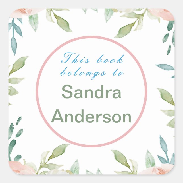 Modernes Blumenbuch gehört zur Individuelle Name-N Quadratischer Aufkleber (Vorderseite)
