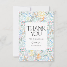 Modernes, blumenfarbenes Baby in der Blütendusche Dankeskarte