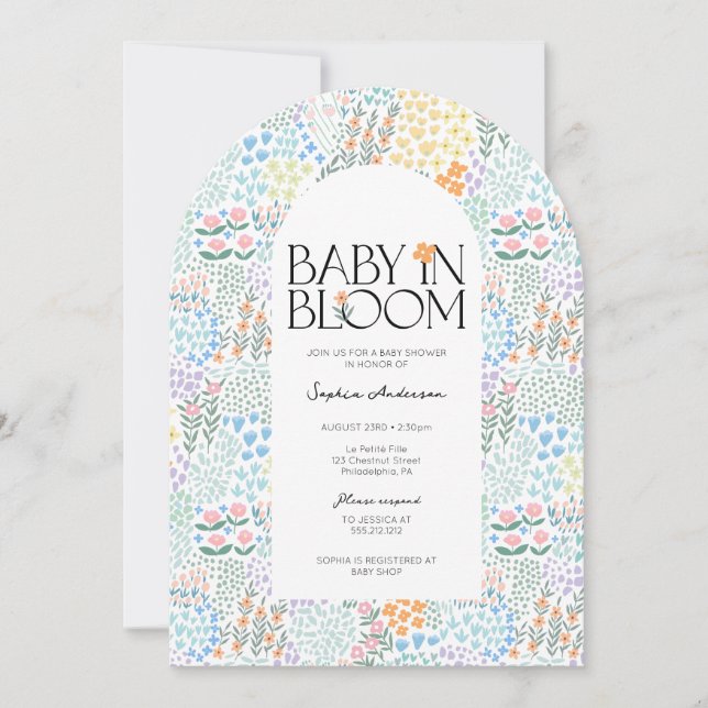 Modernes, blumenfarbenes Baby in der Blütendusche Einladung (Vorderseite)