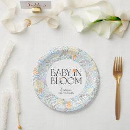 Modernes, blumenfarbenes Baby in der Blütendusche Pappteller