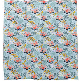 Modernes Blumengestein auf blau Duschvorhang