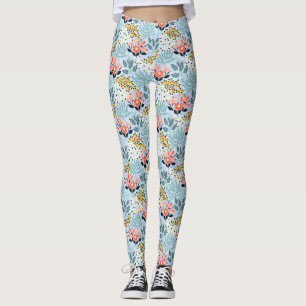 Modernes Blumengestein auf blau Leggings
