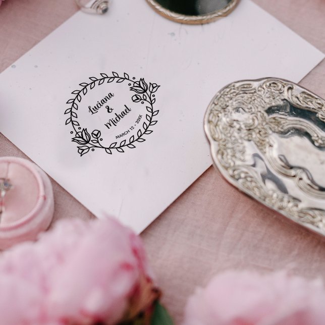 Modernes Blumenhochzeitdatum Gummistempel (Von Creator hochgeladen)