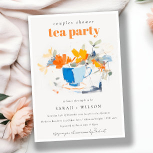 Modernes Blumenkohl Tee Cup Paare Dusche Tee Party Einladung