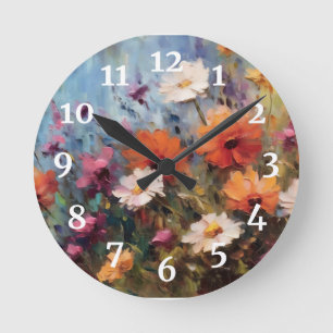 modernes Blumenmotiv Runde Wanduhr