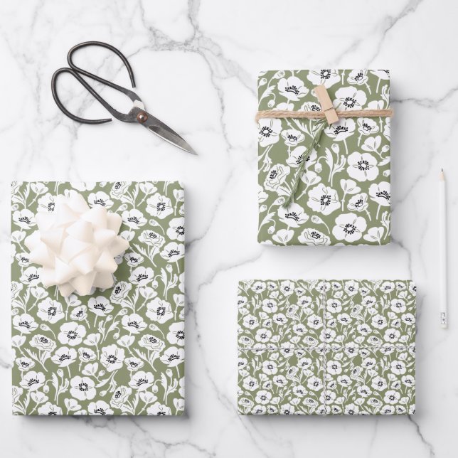 Modernes Blumenmuster Geschenkpapier Set (Vorderseite)