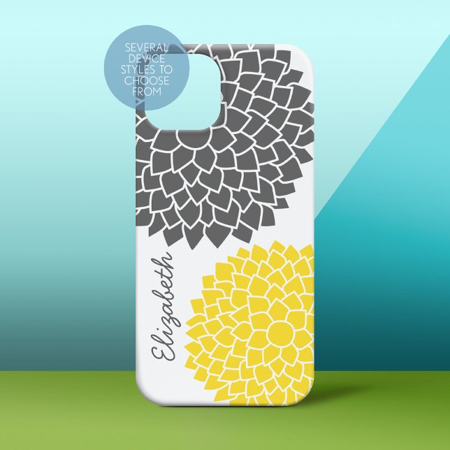 Modernes Blumenmuster - grau und gelb Case-Mate iPhone Hülle (Personalized Phone Case)