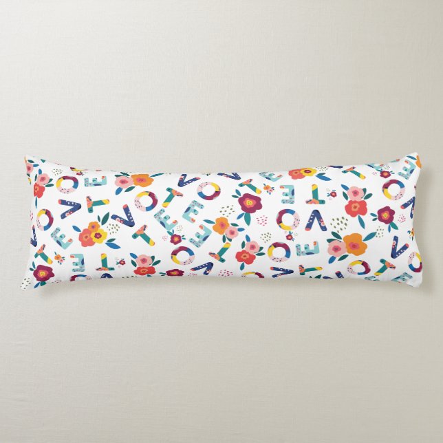 Modernes Blumenmuster in grünem Rosa Orange Blue Seitenschläferkissen (Vorderseite)