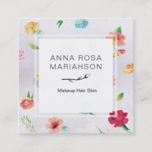 *~* modernes Blumenmuster-Lavendel-Aquarell Quadratische Visitenkarte