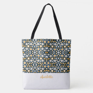 Modernes Blumenmuster Mit Monogramm Totbeutel