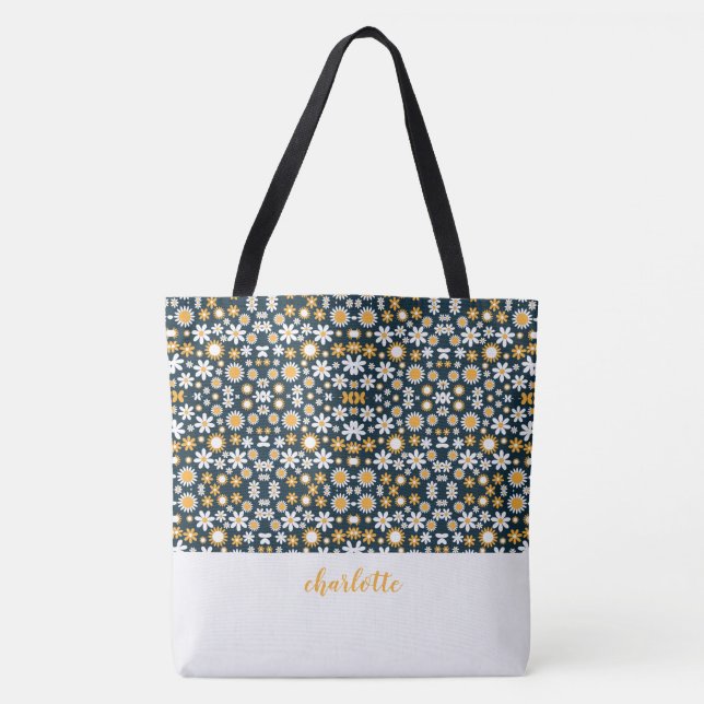Modernes Blumenmuster Mit Monogramm Totbeutel (Vorderseite)