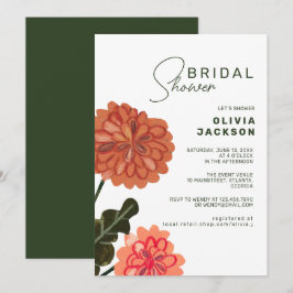 Modernes Blumenpfirsich Terrakotta, grün Brautpart Einladung
