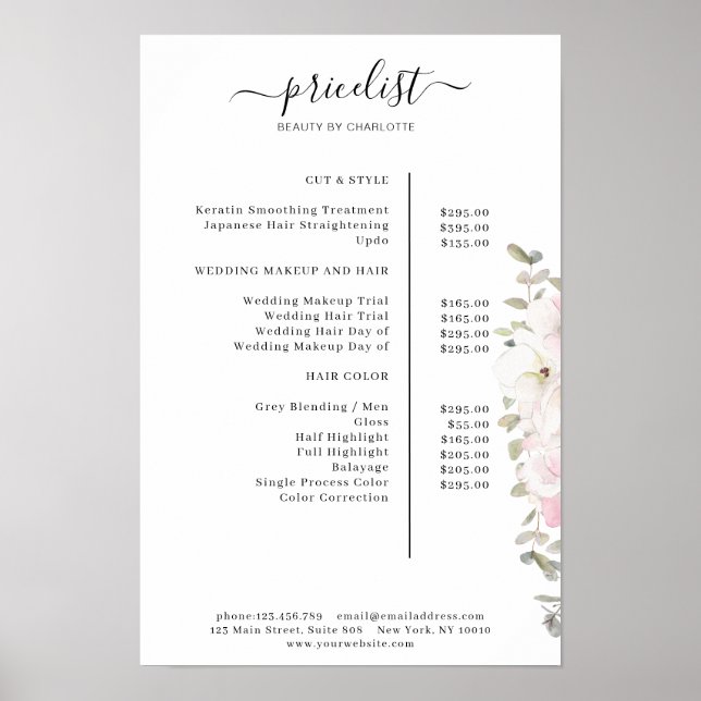 Modernes Blumenpreisliste-Poster Poster (Vorne)