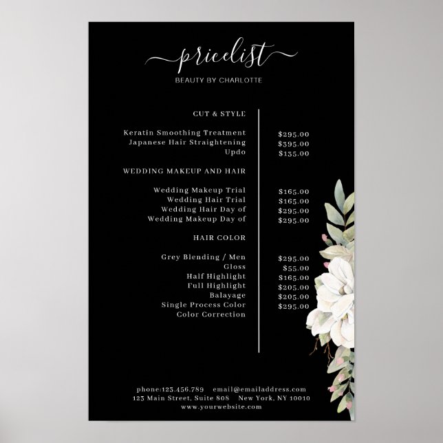 Modernes Blumenpreisliste-Poster Poster (Vorne)