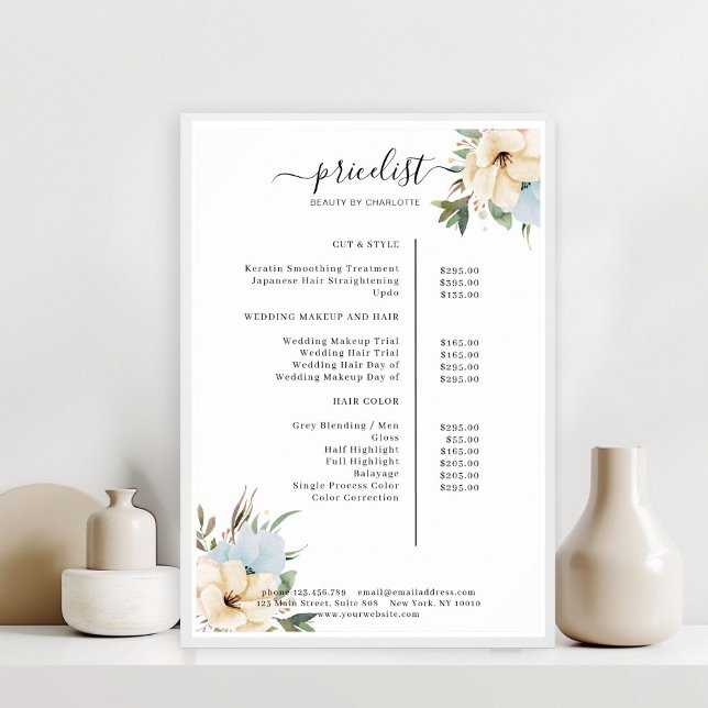 Modernes Blumenpreisliste-Poster Poster (Modern Floral Price List Poster)