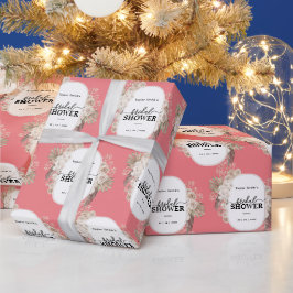 Modernes Blumenrahmen Brautparty Rosa Hintergrund Geschenkpapier