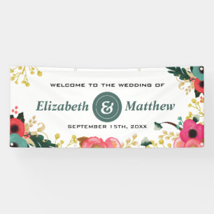 Modernes Blumenrosa Aquamarines Hochzeitsbanner Banner