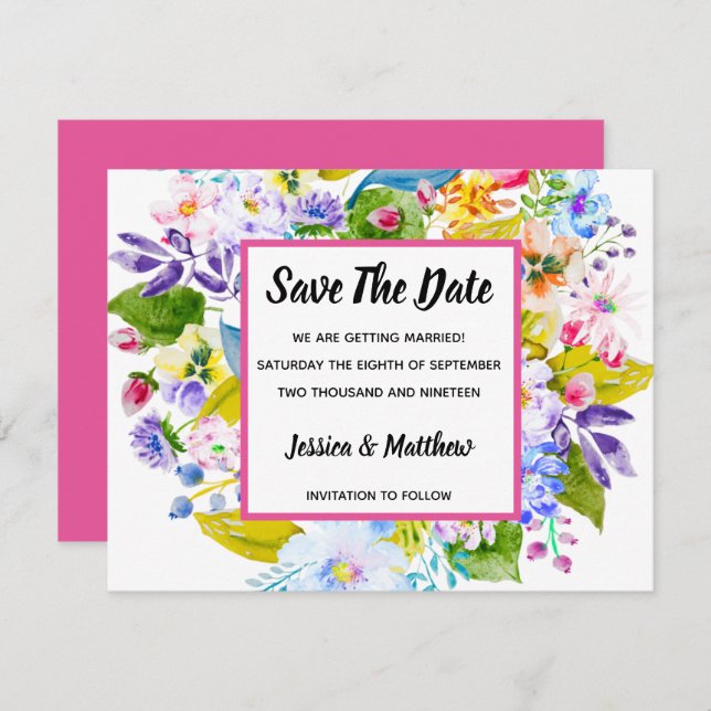 Modernes Blumenrosa Save the Date Einladung (Vorne/Hinten)