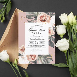 Modernes Blumenrosa und grünes tropisches Leaf & O Einladung