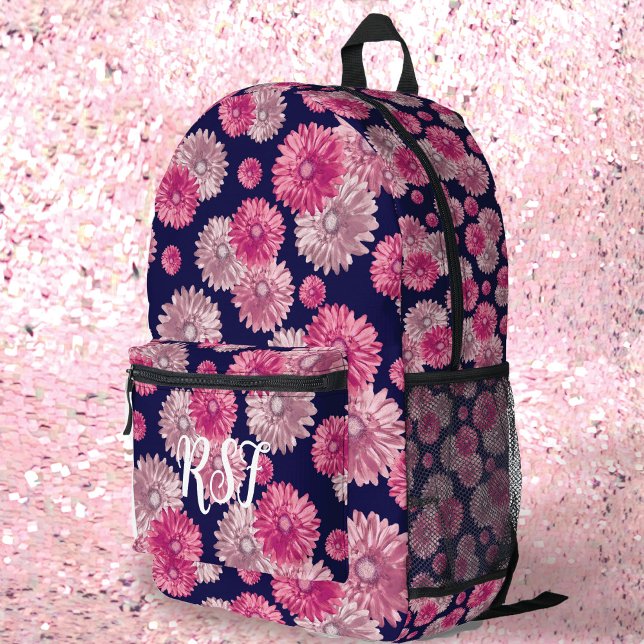 Modernes Blumenrosa und Navy Blue Girl Bedruckter Rucksack (Von Creator hochgeladen)