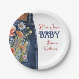 Modernes Blumenrot Denim Blue Jean Baby Dusche Pappteller