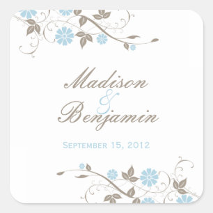 Modernes Blumensticker - Aqua Blue Quadratischer Aufkleber